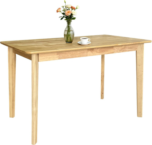 QLLY Rechthoekige eettafel van massief hout, rubberboom, eenvoudige montage, 120 cm