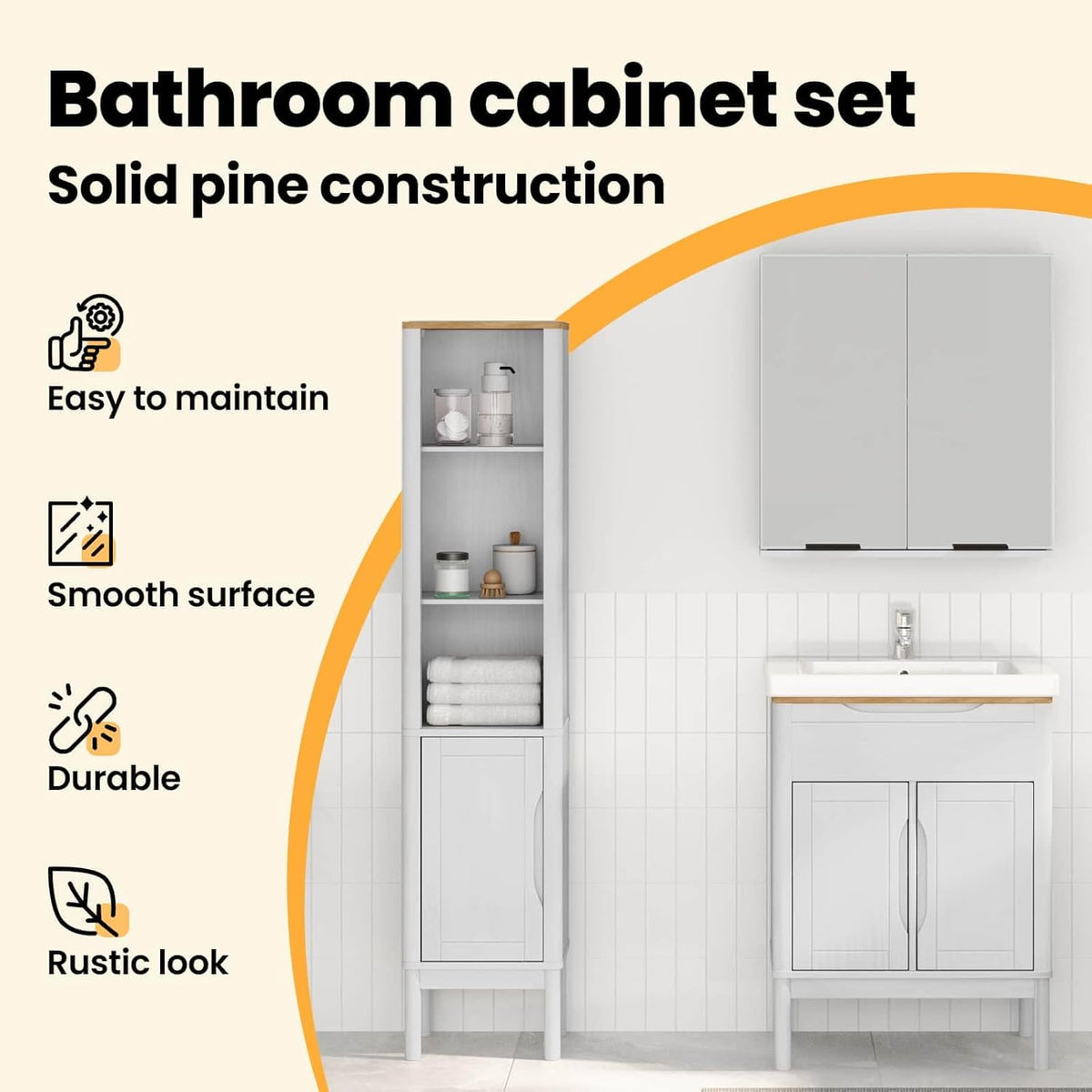 vidaXL Bathroom Furniture Set with Shelf 2 pcs White Solid Spruce Wood, Bathroom Organizer Set, Rectangular, Modern Design, Sturdy Home Dépôt, Bath Furniture Solutions - QUORE