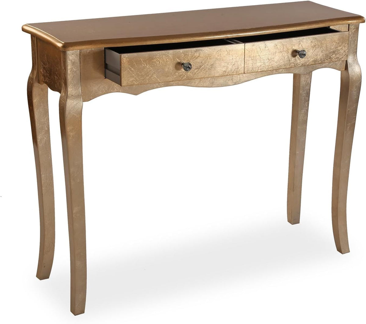 Versa Vivienne entreemeubel, smal, voor hal, consoletafel, met 2 laden, afmetingen (H x B x D) 80 x 35 x 105 cm, hout, goudkleurig