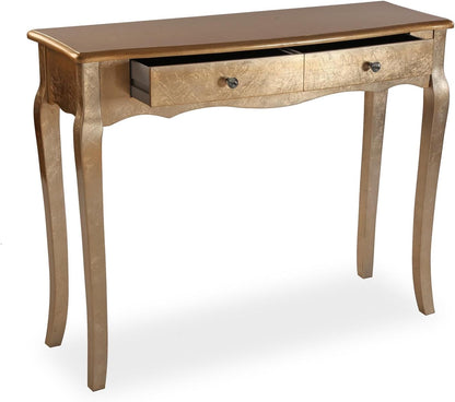 Versa Vivienne entreemeubel, smal, voor hal, consoletafel, met 2 laden, afmetingen (H x B x D) 80 x 35 x 105 cm, hout, goudkleurig