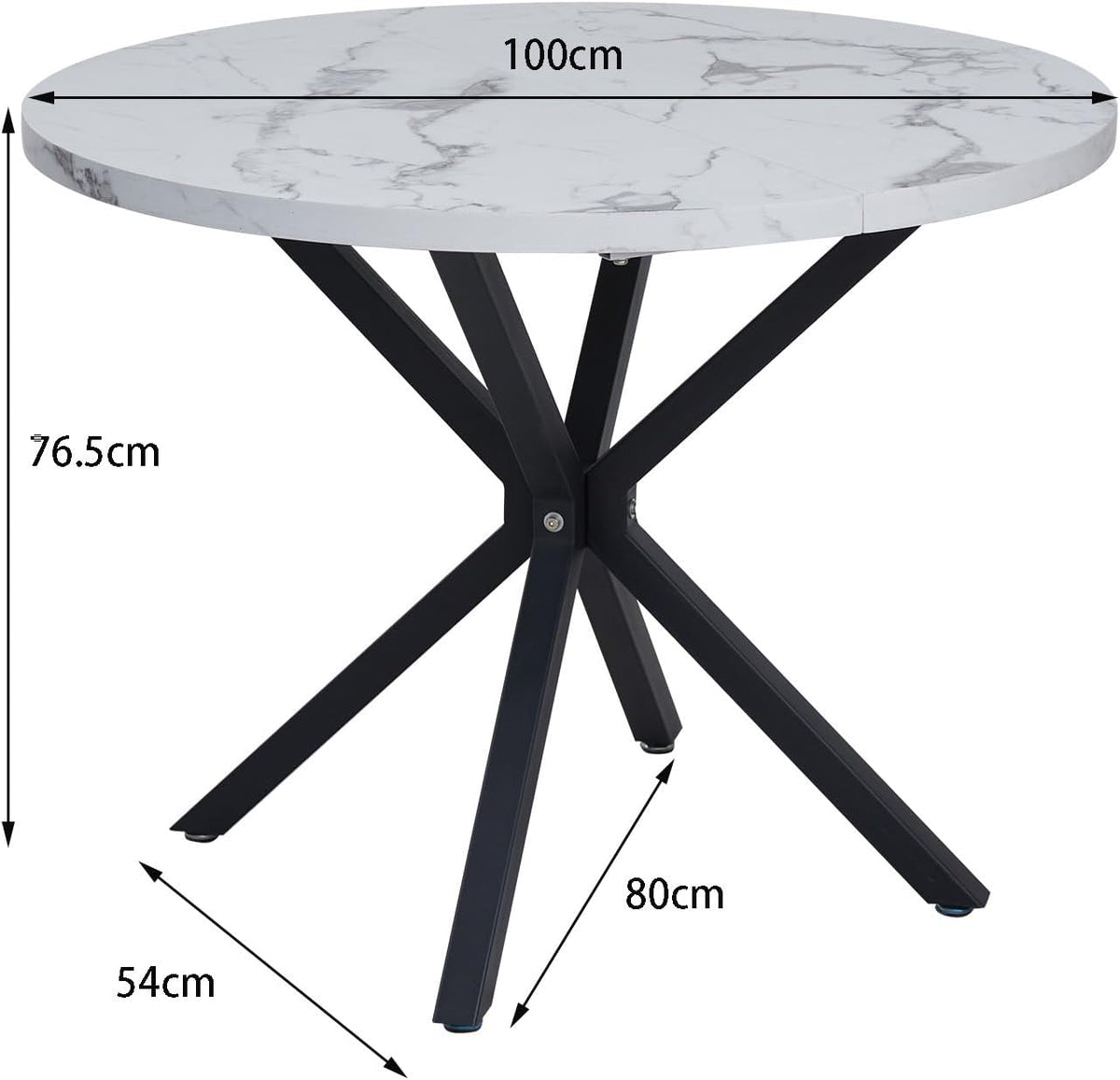Round dining table in marble look, modern kitchen table with metal legs for dining room, kitchen, living room, etc. (white/black) - QUORE
