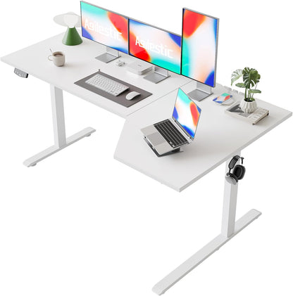 Agilestic Elektrisch sta-bureau 160 cm in L-vorm, in hoogte verstelbaar om thuis staand of zittend te werken, ergonomisch computerbureau, wit