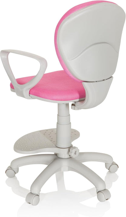hjh OFFICE 671012 kinderdraaistoel Kid Colour G1 stof roze/grijs bureaustoel kinderen, voetsteun en zitting in hoogte verstelbaar