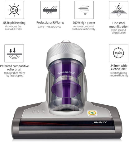 Jimmy JV35 mijtzuiger met UVC-licht, 14 kPa, sterke zuigkracht van de matras, 700 W, 5S vermogen, snel opwarmen, inclusief HEPA-filter