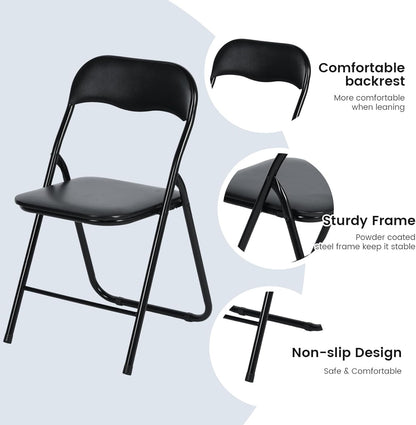EGGREE Set van 6 klapstoelen met metalen frame en gevoerde zitting van pvc, gewicht 110 kg, campingstoel, balkonstoel, kantoor