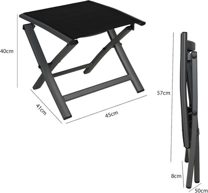 Grand patio Tuin opvouwbare voetenbank, Ottomaans aluminium, lichtgewicht, mesh sling Farbic draagbare kruk voor tuin, buiten (zwart)