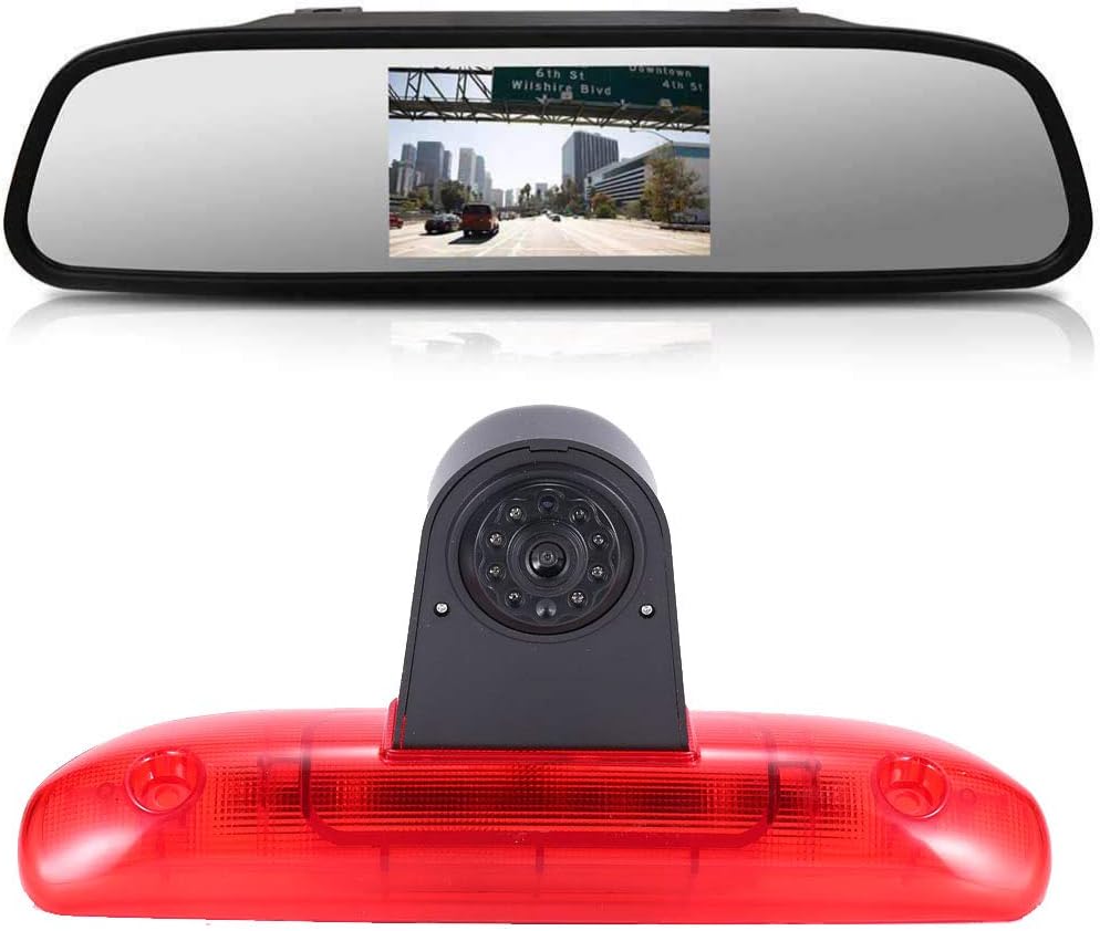 Derde Dak Top Mount Remlamp Reverse Achteruitrijcamera Backup Camera Hoek en afstand Verstelbare IR Nachtzicht voor Fiat Ducato 244 Bus Kasten/Peugeot Boxer/Citroen Jumper 4.3 ''achteruitkijkspiegel