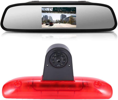 Derde Dak Top Mount Remlamp Reverse Achteruitrijcamera Backup Camera Hoek en afstand Verstelbare IR Nachtzicht voor Fiat Ducato 244 Bus Kasten/Peugeot Boxer/Citroen Jumper 4.3 ''achteruitkijkspiegel