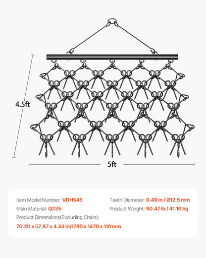 VEVOR Meadow harrow, 178 x 147 x 11 cm, 60 tooth pasture drag, suitable for ATV and UTV tractors, for soil preparation, sowing, grading landscapes and maintenance of gravel driveways