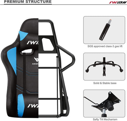 IntimaTe WM Heart Gaming-stoel, gamerstoel met ergonomische rugleuning, verstelbare hoofdsteun en lendensteun (blauw)