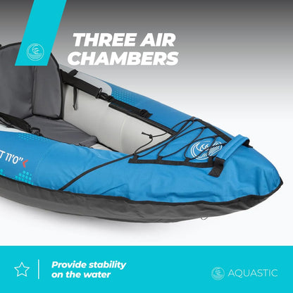 AQUASTIC Kajak Dolph Opblaasbare 2-persoons kajak in set met twee zitplaatsen, opblaasbare stabilisator en beschermhoes, 335 x 96 cm, ideaal voor raften en uitstapjes, sterk pvc-materiaal