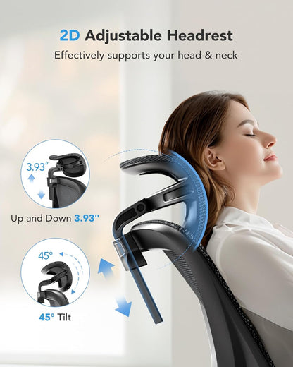 Ergonomische Bureaustoel – Mesh bureaustoel – Computerstoel – Gamingstoel – Bureaustoel Met Hoge Rugleuning – Verstelbare Lendensteun Met 5 Niveaus – Ademend Mesh-Materiaal Voor Optimaal Comfort