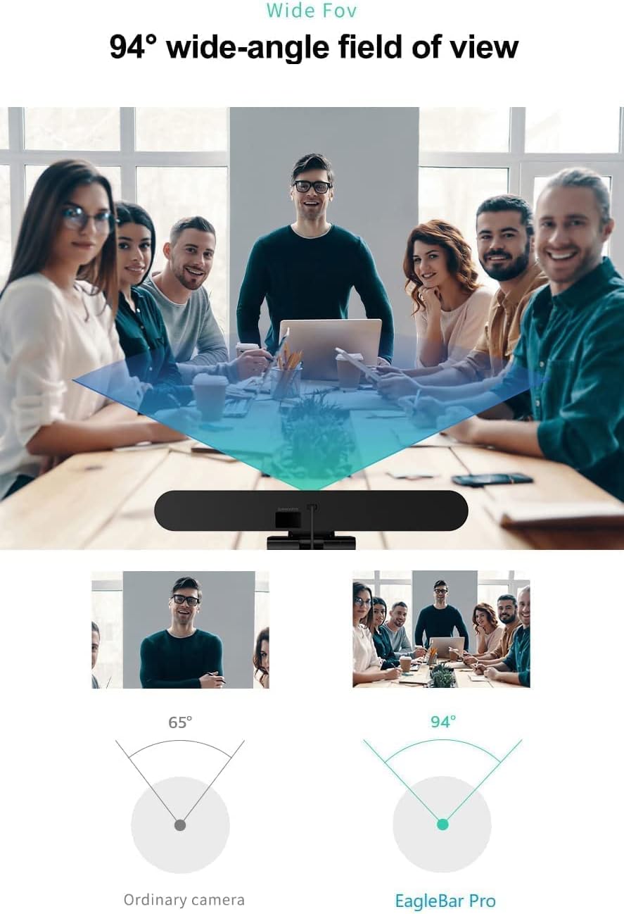 EagleBar Pro videoconferentiecamera 4K ePTZ AI Face Tracking met luidspreker en microfoon voor vergaderruimte of thuiskantoor, compatibel met Zoom/MS Teams of OBS-streaming