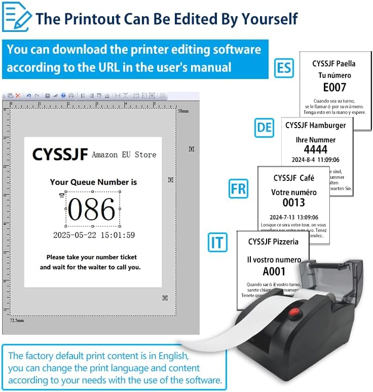 Draadloos paging-systeem Wachtrijmanagementsysteem Wachtnummer systeem Pager met 1 display Ontvanger + 1 thermische printer + 3 belknoppen