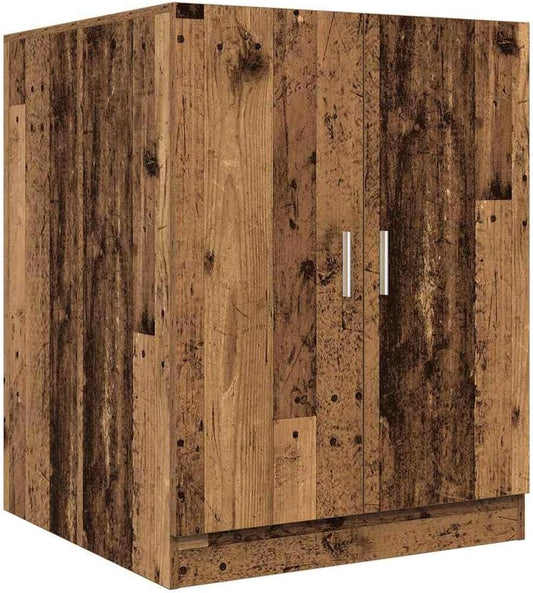 Wasmachinekast – Wasruimte Kast – Badkamerkast – Bijkeukenkast – Opbergkast – Oud Hout Kleur – 2 Deuren – Vochtbestendig & Duurzaam