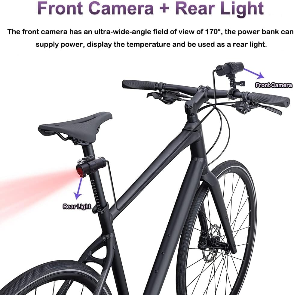VSYSTO Fiets Camera met Temperatuurweergave, 2K Ultra Hoge Resolutie 170° Groothoek WDR Helm Dash Camera Dashcam, Afstandsbediening, Oplaadbare Waterdichte Motoractiecamera, G-Sensor