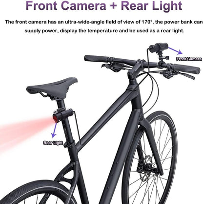 VSYSTO Fiets Camera met Temperatuurweergave, 2K Ultra Hoge Resolutie 170° Groothoek WDR Helm Dash Camera Dashcam, Afstandsbediening, Oplaadbare Waterdichte Motoractiecamera, G-Sensor