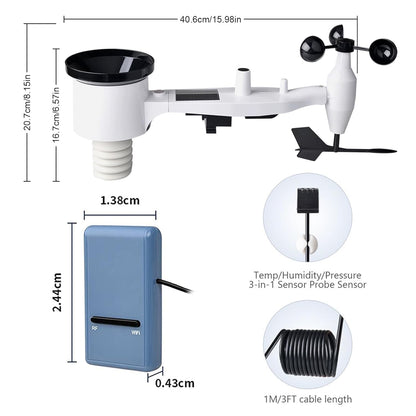 ECOWITT Weerstation, draadloos weerstation met op zonne-energie werkende weer-app, 7-in-1 buitensensor-array, weerserver, indoor gateway voor de tuin GW1101 868 MHz