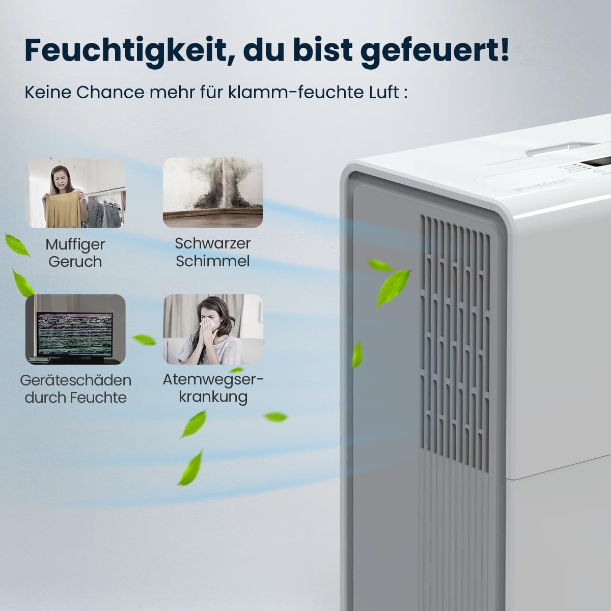 Newentor Luchtontvochtiger 25 l/24 uur, voor ruimtes van 215 m³/80 m², 3-voudige geluidsreductie, energiebesparende chip, eenvoudige bediening, met 1 m afvoerslang en afneembaar filter, timer