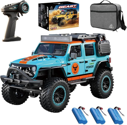 RC Auto – Bestuurbare Auto – Monstertruck – Offroad Voertuig – Klimtruck – 1:20 Schaal – 4x4 Aandrijving – Waterdicht – 3 Batterijen – 80m Bereik - QUORE