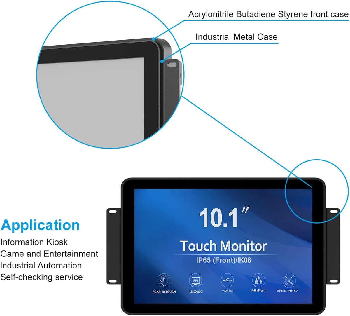 GreenTouch 10,1 inch 10 punten waterdichte industriële PCAP touchscreen LCD-monitor met open frame 1280 x 800 zwart