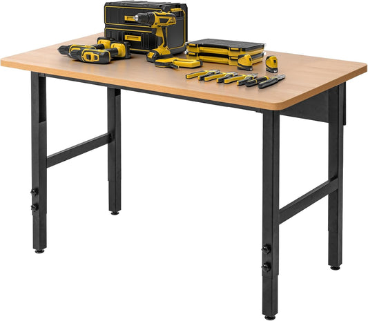 Verstelbare werkbank, werktafel voor garage, hardhouten werkbank met grote capaciteit, zware tafel voor werkplaats, kantoor, garage, thuis