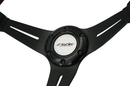 Sportief Universeel Stuur – Sportstuur – Leren Stuur – Auto Stuur – Racing Stuur – Echt Zwart Leer – Rode Stiksels – Diameter 350 mm