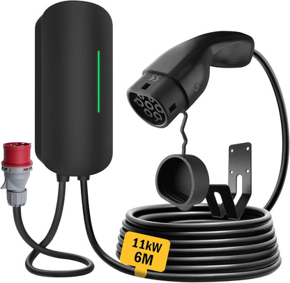 Morec EV laadstation ev oplader 7 kW / 11 kW / 22 KW type 2 EU standaard IEC 62196-2 stekker met stroomkabel voor verdeelkast draagbare snelle wandbox 6,1 m (YM30C-11KW-T2-CEE)