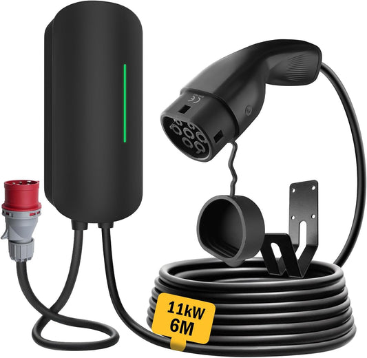 Morec EV laadstation ev oplader 7 kW / 11 kW / 22 KW type 2 EU standaard IEC 62196-2 stekker met stroomkabel voor verdeelkast draagbare snelle wandbox 6,1 m (YM30C-11KW-T2-CEE)