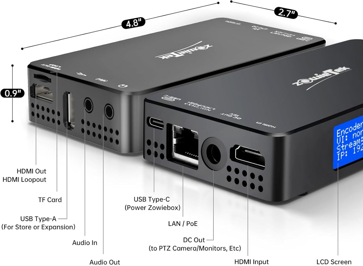 Zowietek 4K HDMI-video-encoder/decoder, ZowieBox, NDI | HX3-converter/speler, UVC naar HDMI, pass-through video-opname en -recorder, SRT/RTMP(S)/RTSP, livestreaming