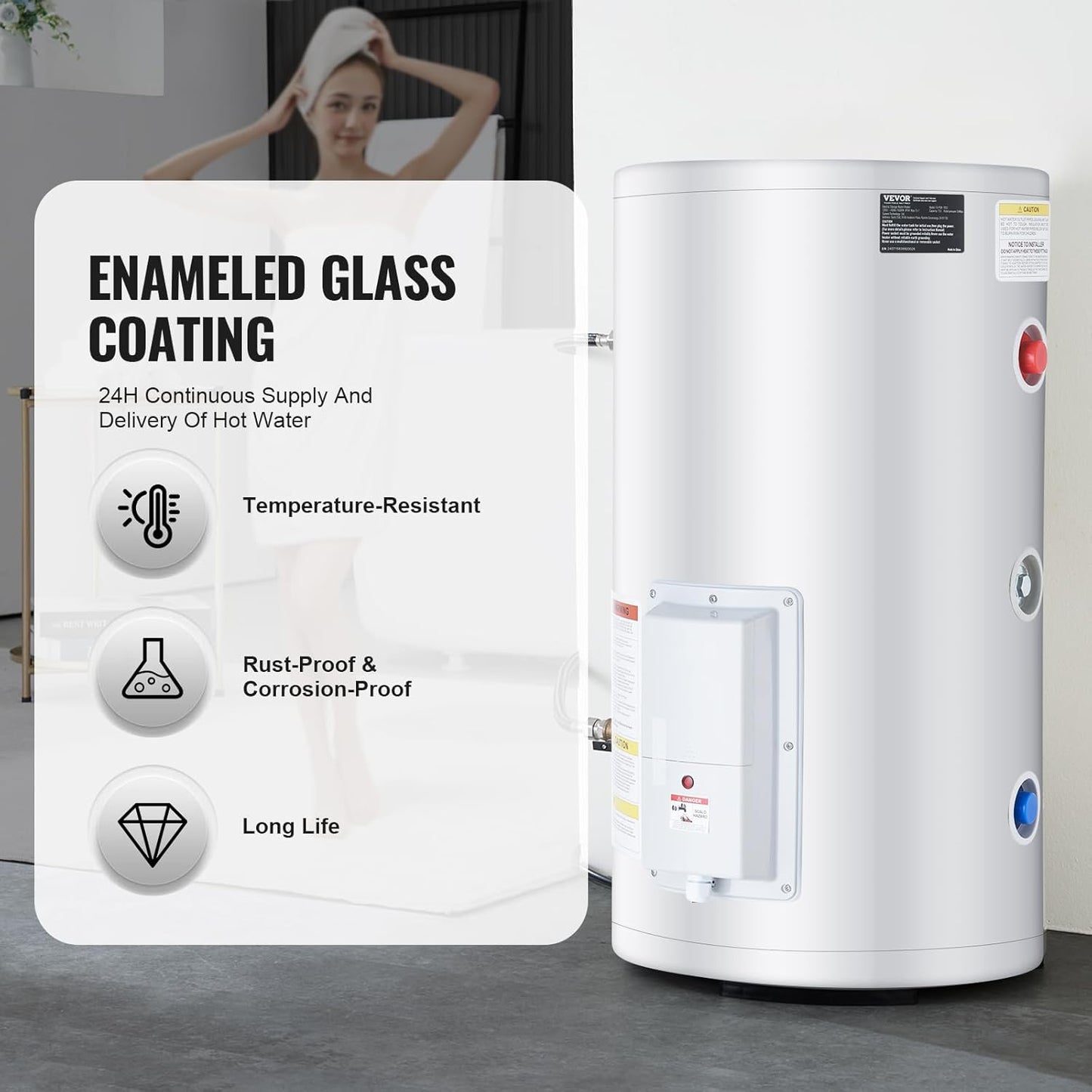 VEVOR Elektrische boiler, 18 gallon tank, doorstroomboiler, 1,6 kW tankloze boiler met led-display, draaiknopbediening, doorstroomboiler voor douche, badkamer