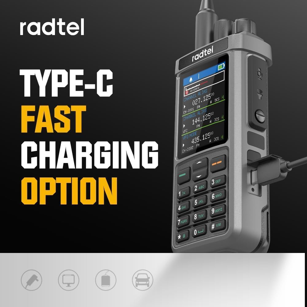 Radtel RT-880G GPS APRS 10 W Ham Radio Walkie Talkie Draagbare CB-radio 1024 kanalen HF SSB Rx met cross-band repeater, 6,5 cm kleurendisplay met programmeerkabel SW/MW-antenne
