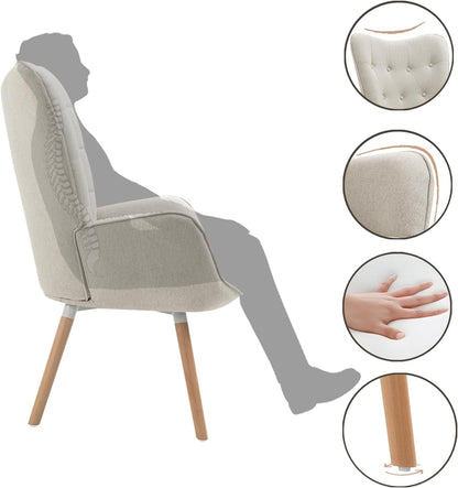 MEUBLE COSY Set van 2 fauteuils voor woonkamer accentstoel met hoge vleugelrug en gewatteerde armleuningen, houten poten, bank voor lezen lounge slaapkamer ingang, beige, metaal, 66x71x106 cm