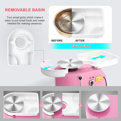 Pottenbakkersschijf – Keramiek Draaischijf – Boetseerschijf – Klei Draaitafel – Elektrische Pottenbakmachine – Roze – 25 cm Diameter – 350W Met Voetpedaal