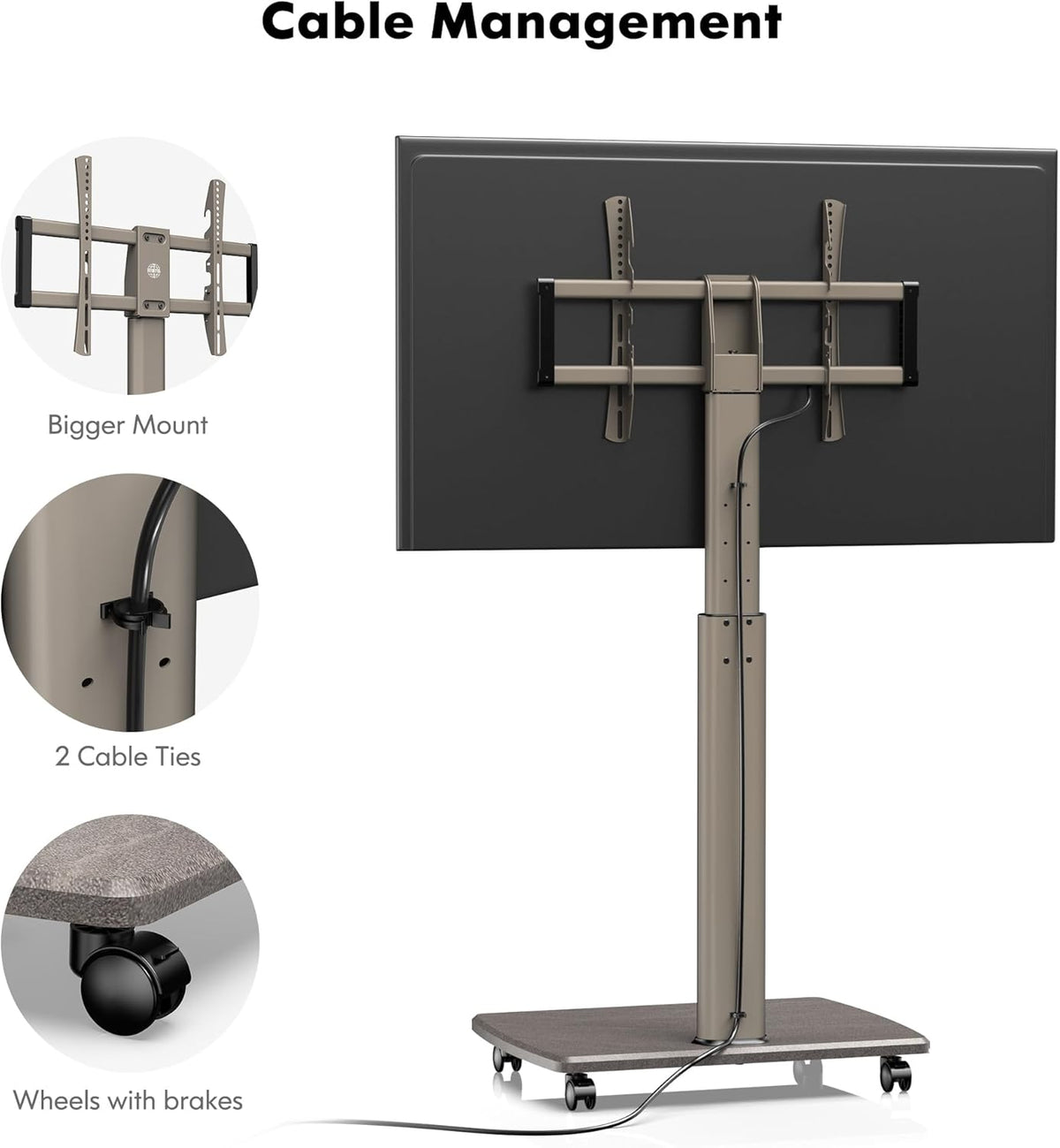 Fitueyes Tv-vloerstandaard, rolbaar, met houten plank, tv-standaard met wielen, in hoogte verstelbaar, draaibaar, voor 32 tot 70 inch (81 - 180 cm) flatscreen, tot 40 kg Maximaal VESA: 400 x 600 mm.