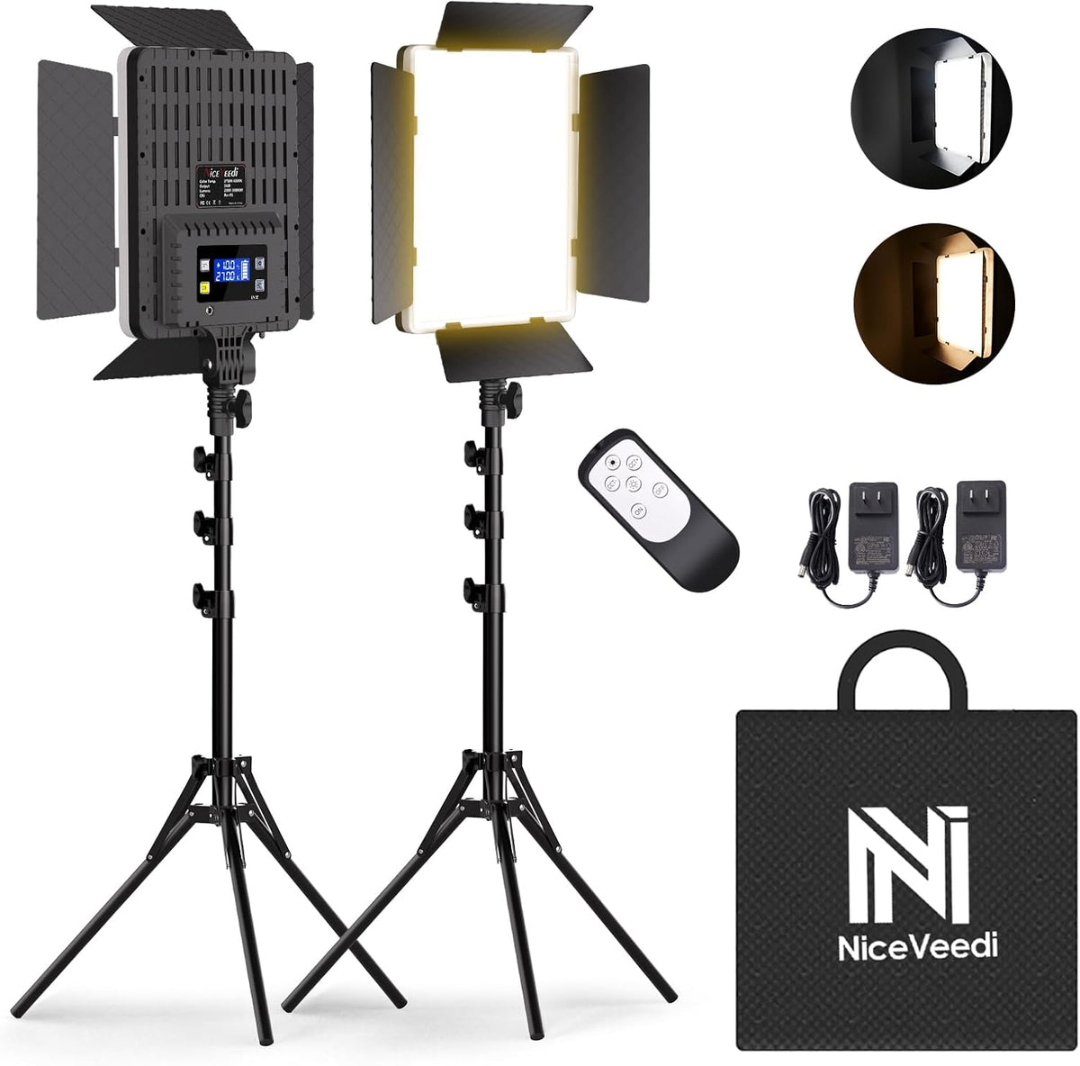 Fotoverlichting – Led Videolamp, Fotolamp, Studiolamp, Videolicht – 2 Stuks – Tweekleurig 2700-6500 K – 36 W Per Lamp, Dimbaar