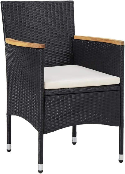 Tuinstoelen – Buitenstoelen – Tuinmeubilair – Balkonstoelen – Poly Rattan Stoelen – Weerbestendig – Met Acaciahouten Armleuningen