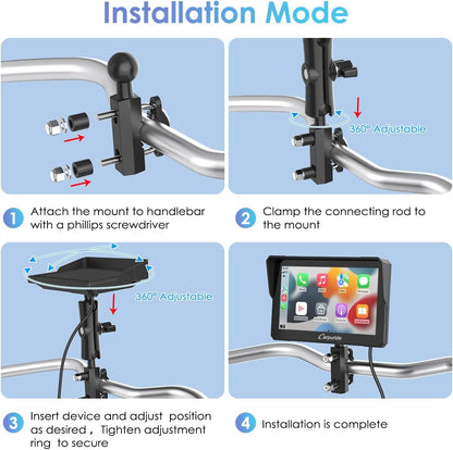 Motorfiets CarPlay Scherm – Draadloze CarPlay – Android Auto – Moto Display – Motor GPS Touchscreen – 7 Inch HD IPS – IP67 Waterdicht – Dual Bluetooth Connectivity