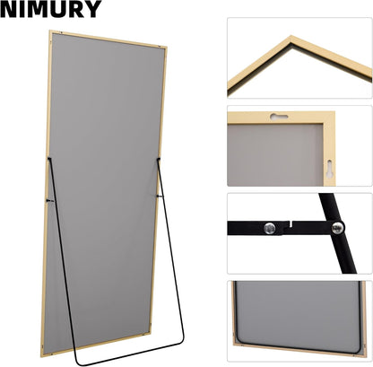 Rechthoekige full-body spiegel, 192 x 85 cm staande spiegel met gouden aluminium frame, grote wandspiegel vloerspiegel voor slaapkamer, entree, hal, woondecoratie