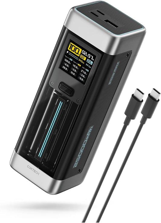CUKTECH 20 powerbank, 25000 mAh, 210 W, draagbare oplader met 3 poorten, laptoplader, USB C PD 140 W, digitaal display, snel opladen voor laptop, MacBookPro, GalaxyS23, iPhone15