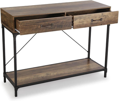 Versa Bremen Smalle hal of vestibule Entree hal meubilair, Console Tafel, met 2 lades, Afmetingen (H x B x H) 76 x 100 x 35 cm, Hout, Kleur Bruin