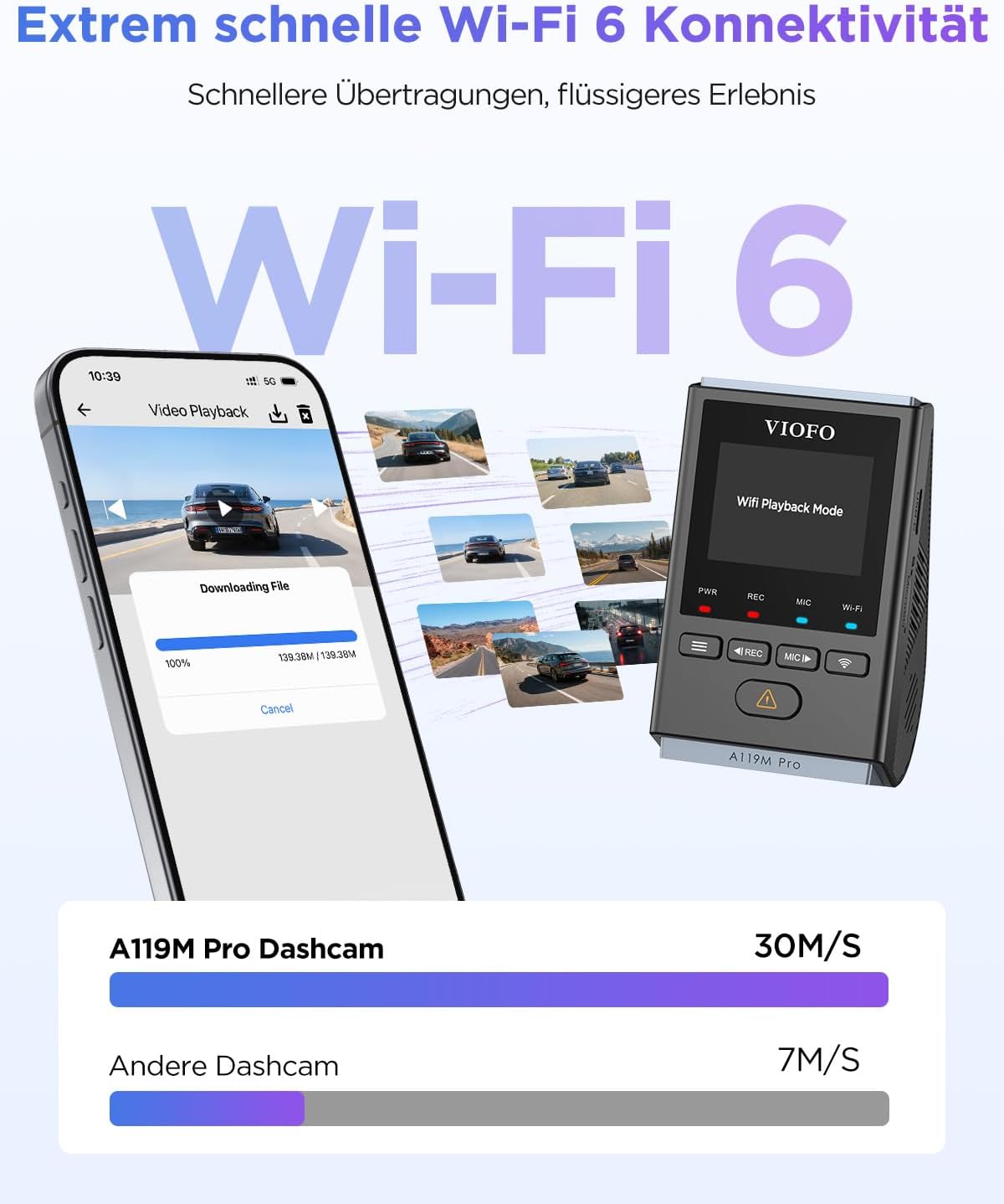 VIOFO A119M Pro 4K HDR Mini dashcam auto met CPL, Wi-Fi 6 & GPS autocamera voorzijde met STARVIS 2, spraakbesturing en spraakweergave, nachtzicht 2.0, gebufferde parkeermodus, 1,5 inch lcd-scherm