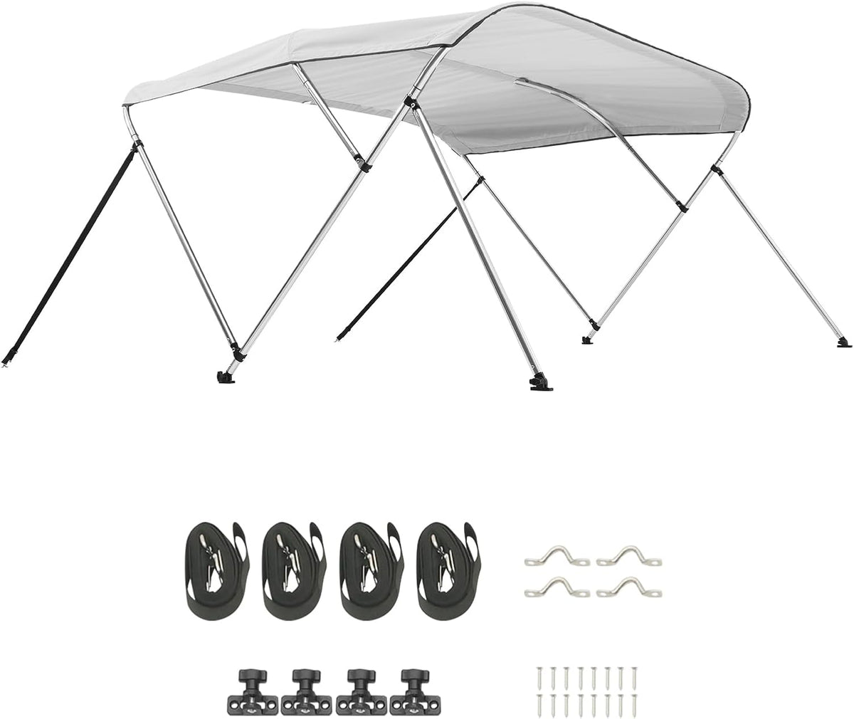 VEVOR Boottent met 3 bogen, parasol van 600D polyester met frame van aluminiumlegering, waterdicht zonnedak met opbergtas, breedte 137 tot 152 cm, lichtgrijs
