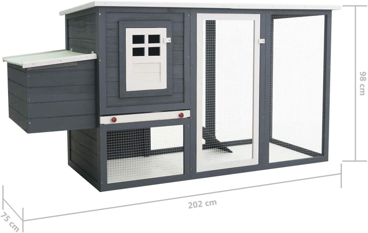 Outdoor Rabbit Hutch Large Wooden with Closed Door and Chicken Coop with 1 Egg Cage, Wood, Grey, Waterproof