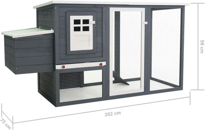 Outdoor Rabbit Hutch Large Wooden with Closed Door and Chicken Coop with 1 Egg Cage, Wood, Grey, Waterproof