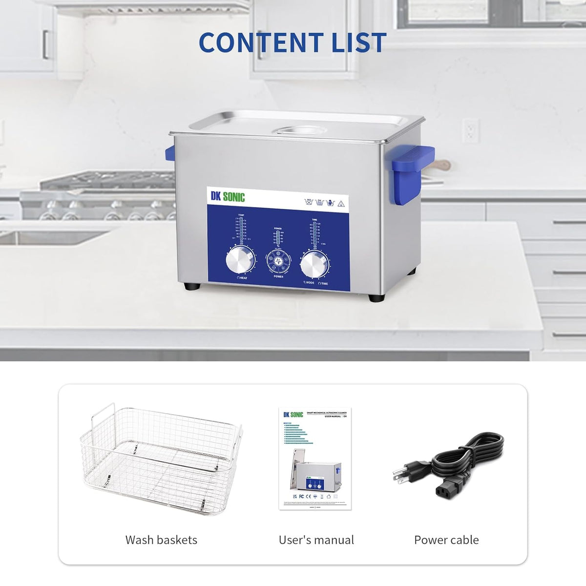 DK SONIC Ultrasone Reiniger 4L 120W, Ultrasone Sieradenreiniger met Instelbare Vermogensregeling en Vijf Standen voor het Reinigen van Brillen, Kettingen, Horloges en Munten