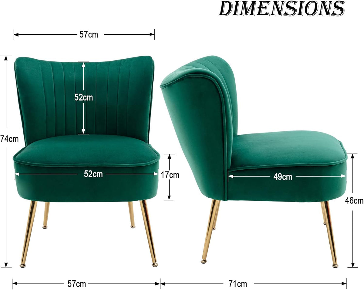 chairus Velvet Tub Chair No Armrest Single Sofa Chair with Metal Legs Upholstered Accent Chair Modern Long Chair for Balcony Living Room (Green-1) - QUORE