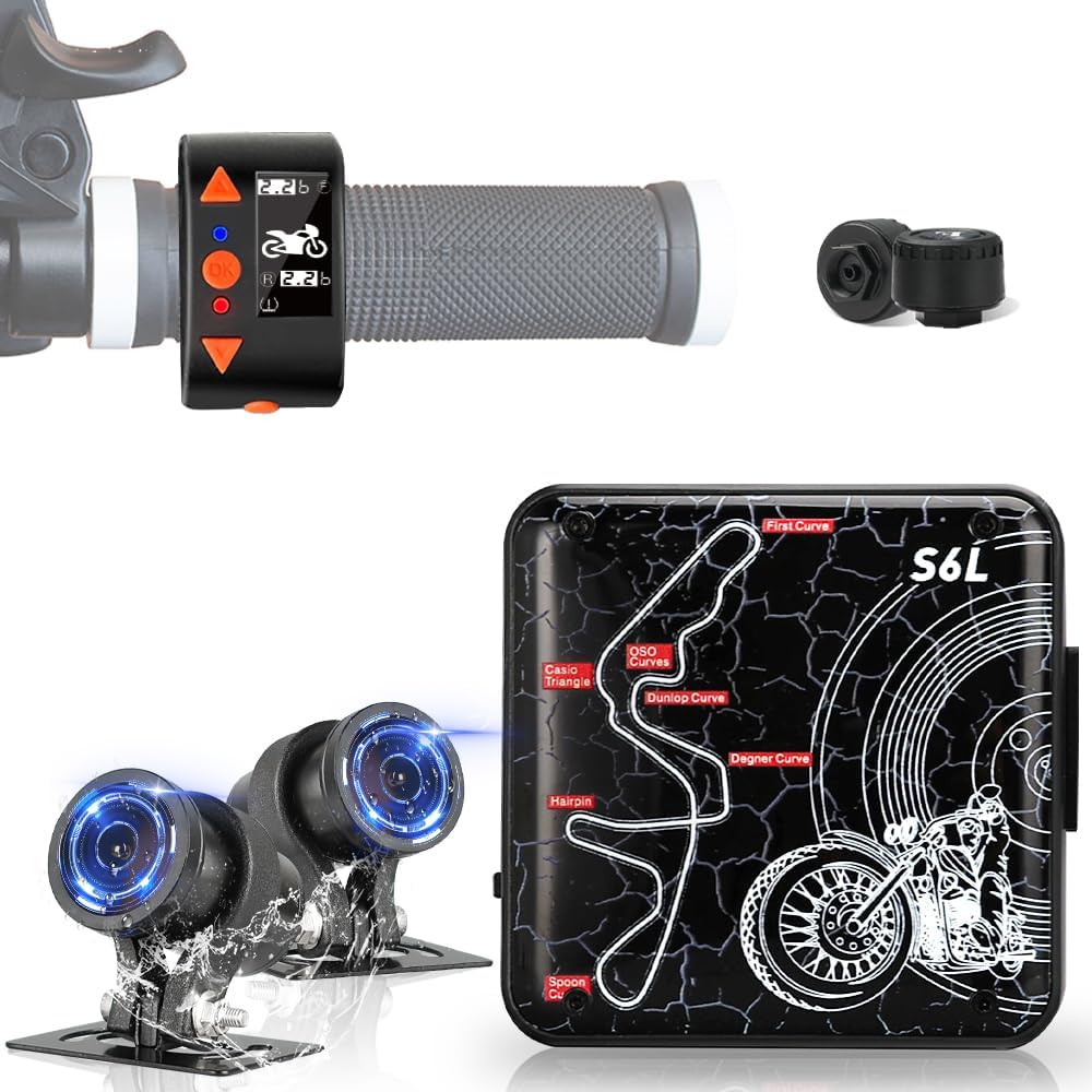 VSYSTO Motor-dashcam met 150° groothoek, dubbele lens voor en achter, 1080p motorcamera, waterdicht, met OLED-bekabelde controller, Starlight nachtzicht, TPMS, G-sensor, WDR