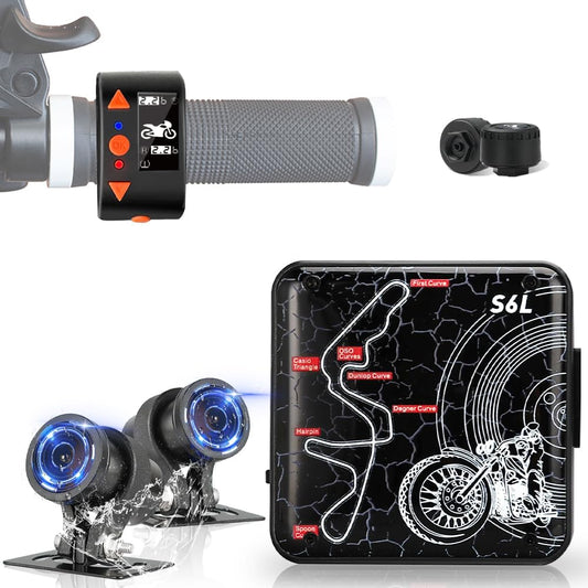 VSYSTO Motor-dashcam met 150° groothoek, dubbele lens voor en achter, 1080p motorcamera, waterdicht, met OLED-bekabelde controller, Starlight nachtzicht, TPMS, G-sensor, WDR