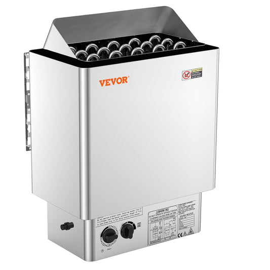 VEVOR Elektrische saunakachel, 8 kW, 400 V, 3 N, draagbare saunaverwarming voor binnen en buiten, met timer van 3 uur, geïntegreerde bediening voor 8-12 m³, commerciële hotel-spa-douche, roestvrij